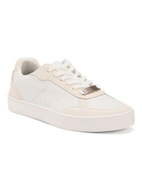 MYKOS Men's White Leather Dane Lace Up Travel Sneakers with Brand Logo Detail